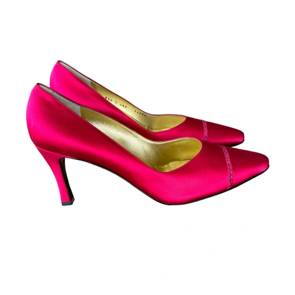 ST JOHN Made In Italy Pink Cloth Rhinestone Trim Women's Heels Size 11